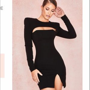 House of CB Briana Black Slash Neck Crepe Dress